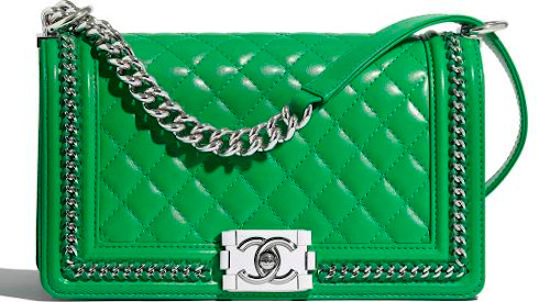 Green Quilted & Silver Metal Chanel Boy Bag