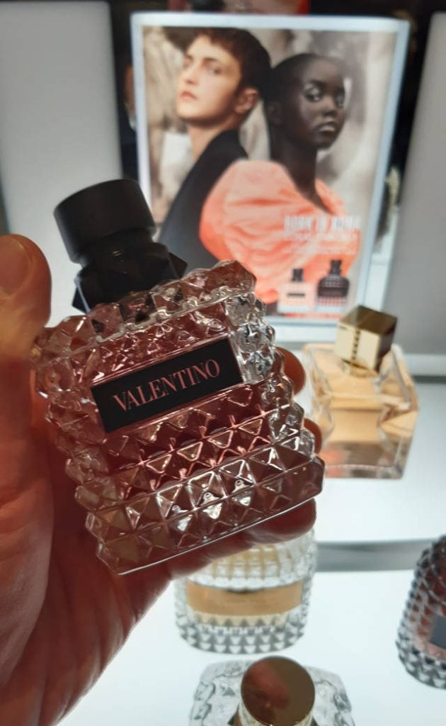 Ingrid testing Valentino perfumes in Harrods