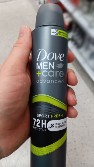 Andrew holding Dove Men+Care Advanced Sport Fresh Deodorant
